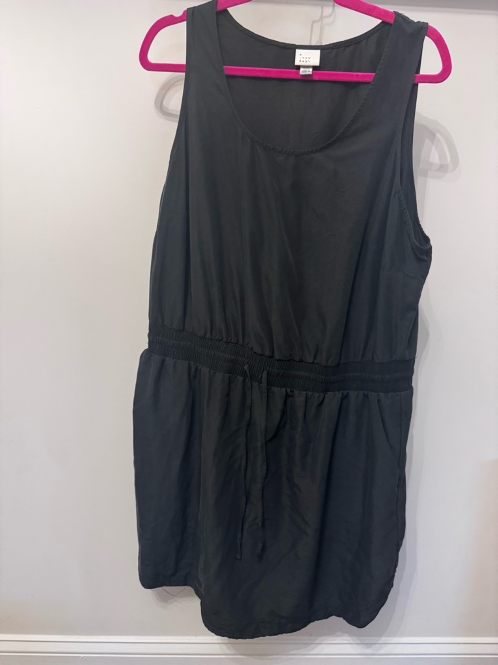 Black Sleeveless Drawstring Waist Dress